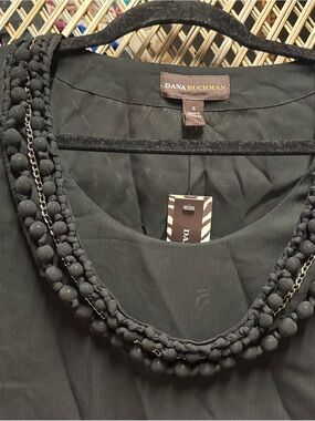 Dana Buchman Black Beaded Neckline Blouse